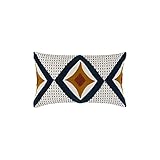  MADURA - Housse de Coussin ZAYI Ivoire et pétrole (Motif Bohème) - 28x47 cm