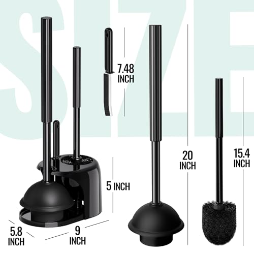 Image of 3in1 Toilet Brush and Plunger Set, 2 Pack with Crevice Brushes