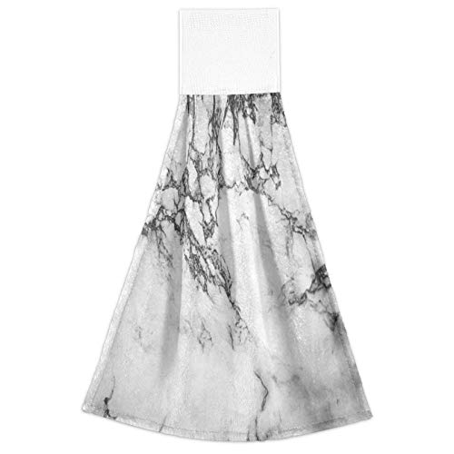 Black Gray White Marble Hanging Kitchen Towel 12 X 17 Inch Marbling Granite Stone Surface Hand Tie Towels Set 2 Pcs Tea Bar Dish Cloths Dry Towel Soft Absorbent Durable For Bathroom Laundry Room Decor #TOP5