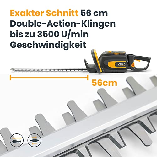 Foto von Stiga SHT 700 AE Akku-Heckentrimmer-Set, 140° drehbarer Griff, 56 cm Schnittbreite, 450 W, Inkl. C 415 S Single-Ladegerät und 48 V 2 Ah ePower E 420 Akku