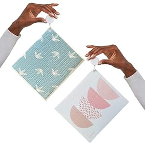 Papaya Reusable Paper Towels 4-Pack – 4 Sheets + 2 Hooks, Quick Drying, No Odor, 1 Sheet Replaces 17 Rolls, Washable Kitchen Cloth, Sustainable Dish Sponge, Eco Friendly Gift (Lazy Sundays)