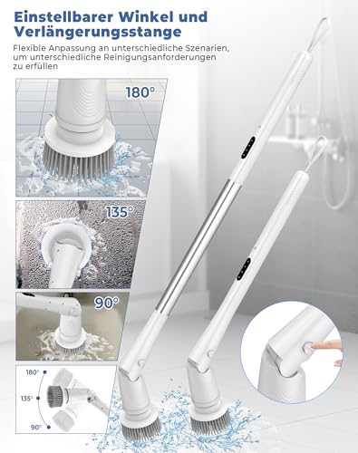Elektrische Reinigungsbürste, Kabellos Elektrische Bürste zum Putzen IPX7 Wasserdicht Putzbürste Elektrisch Gebührenpflichtig Akku Reinigungsbürste mit 8 Bürstenköpfen Wird für Glas, Auto
