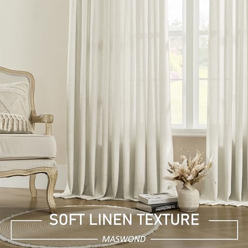 MASWOND Pinch Pleated Sheer Curtains 84 Inches Long for Living Room, Faux Linen Pinch Pleat Drapes for Bedroom Light Filtering Window Curtains with Tieback and Hooks (52" x 84", Linen, 1 Panel) - Image 3
