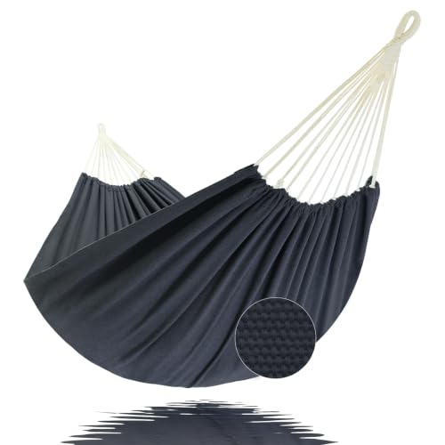 Image of GOCAN Hammock Outdoor 2 People 220x150cm Total Length 330cm Load 300kg Canvas Cotton Hammock for Garden Indoor Children Balcony Dark Gray XXL