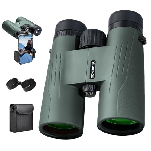 12x42 HD Binoculars for Adults High Powered Binoculars with Upgraded Phone Adapter Waterproof Compact Binocular with Low Light Night Vision for Bird Watching Hunting Outdoor Sports Concerts Green