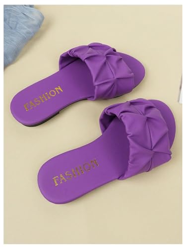 Image of GORGLITTER Girl's Ruched Flat Dressy Sandals Trendy Open Toe Summer Slide Sandals