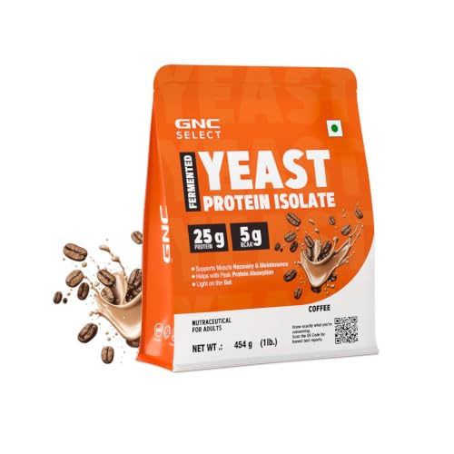 Image of GNC Select Yeast Protein | 25g Protein, 5g BCAAs | Fermentation-Grown | Added Protease | Non-Dairy, 100% Veg, No Added Sugar | Digestive Support | Coffee, 1lbs