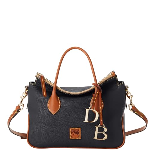 Dooney & Bourke Designer Handbags for Women, Pebble Grain Leather Satchel Bag with Crossbody Strap & Logo Bag Charms - Black