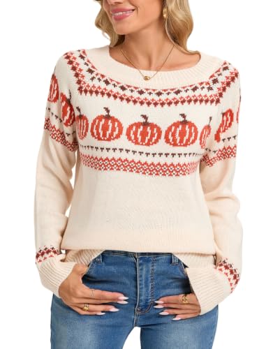 Image of Women's Fair Isle Sweater Crew Neck Long Sleeve Fall Vintage Knit Tops