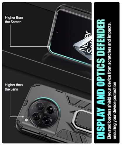 Image of WOW IMAGINE Shock Proof Back Case Mobile Cover for 1+ OnePlus 12 5G | Back Cover Case (Tough Armor | Hybrid PC + TPU | Ring Holder & in-Built Kickstand | Black)