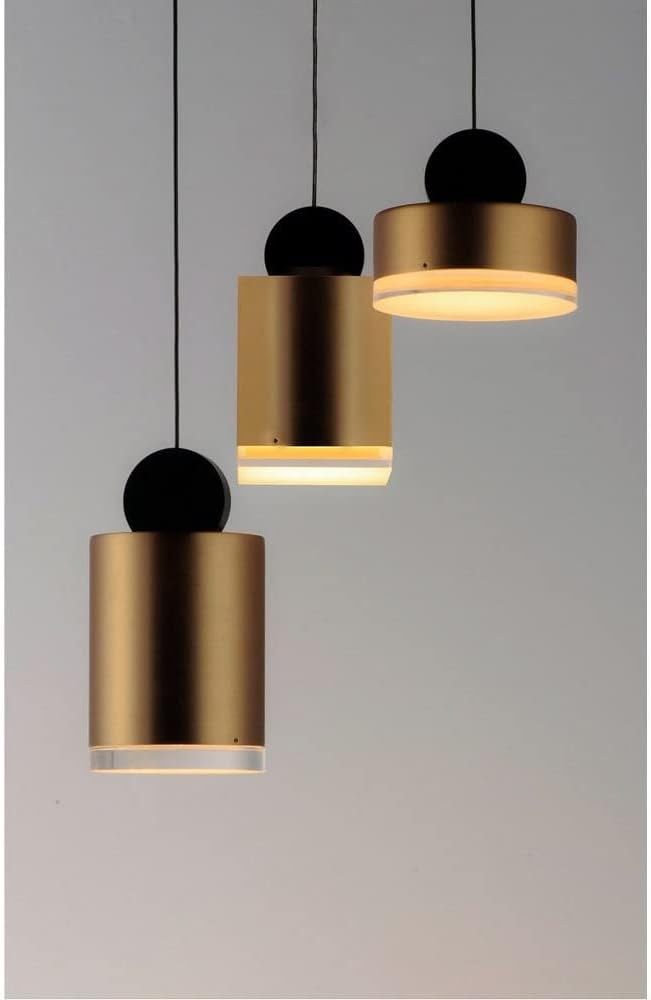 ET2 E20863-75BKGLD Nob Geometric Metal and Acrylic Multi-Shapes Round LED Pendant Ceiling Lighting, 3-Light 20 Total Watts, 8" H x 14" W, Black/Gold