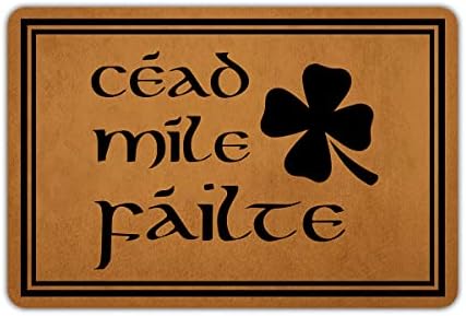 Welcome Mats for Front Door Outdoor Céad Míle Fáilte Entry Doormat Non Slip Rubber Mat for Home Indoor Farmhouse Funny Kitchen Rugs Patio Full Brown