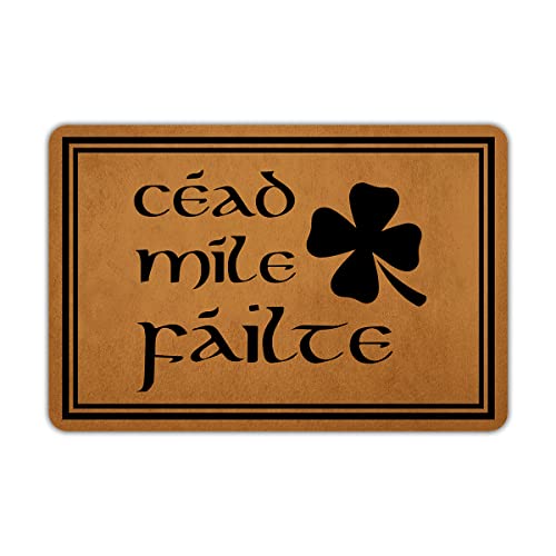 Welcome Mats For Front Door Outdoor Céad Míle Fáilte Entry Doormat Non Slip Rubber Mat For Home Indoor Farmhouse Funny Kitchen Rugs Patio Full Brown #TOP2