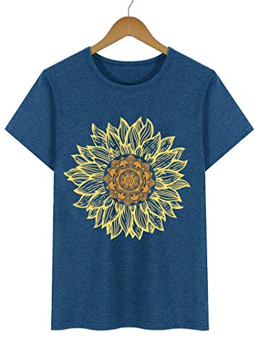 Sunflower Shirts For Women Flower Graphic Tees Shirts Inspirational Tees Casual Faith Shirt Tops (Blue, Medium) #TOP4