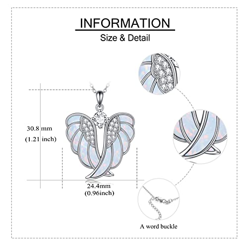 Yfn Angel Wings Necklace Sterling Silver White Opal Guardian Angel Wings Pendant Necklace For Women Girls Jewelry #TOP3