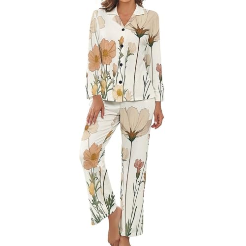 Pyjama femme imprimé fleurs sauvages ensemble boutonné deux pièces