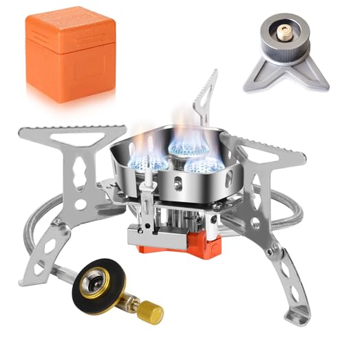 Idota Fornello da campeggio antivento, 6800 W, con adattatore, pieghevole, da campeggio, con accensione piezoelettrica, per cartuccia a vite