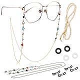 Kalevel 3pcs Eyeglass Chains for Women Stylish Girls Sunglass Straps Beaded Reading Glasses Lanyard Eyewear Retainer with Silicone Temple Tips and Eyeglass Chain Rubber Ends