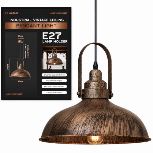 Image of Brushed Copper Pendant Light Fixture Industrial Kitchen Island Hanging Lamp
