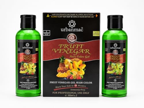 Image of URBANMAC Fruit Vinegar Gel Hair Color Natural Hair Color Dye for Black Hair Dye (BLACK, 100ml X 2)