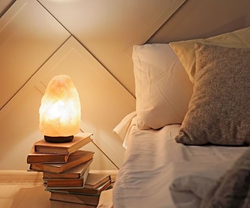 Image of Spantik 7 Inch Himalayan Salt Lamp with Dimmer Cord - Night Light Natural Crystal Rock Classic Wood Base Authentic from Pakistan (Pack of 2)
