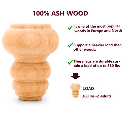 3 Inch Unfinished Bun Feet For Furniture Replacement Set Of 4 High Diy Solid Wood Sofa Leg For Couch Bathroom Vanity Bookshelf Cabinet Chair Tv Stand Loveseat Dresser Extenders (With Mounting Plates) #TOP2