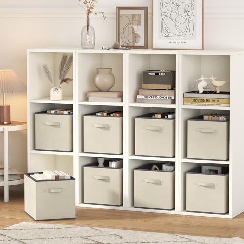 Lifewit Aufbewahrungsbox aus Stoff, 18L Faltbar Aufbewahrungswürfel Ordnungsboxen Aufbewahrung aus Vliesstoff mit Griff für Würfelregal Ordnungsboxen Regal Einsatz,8 Stück,26,5 X 26,5 X 28 Cm,Khaki