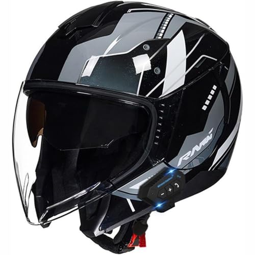 Casco moto jet con bluetooth integrato con doppia visiera caschi mezzo casco da motociclista ece omologato 3/4 aperto moto casco sicurezza per donna e uomo 5,l