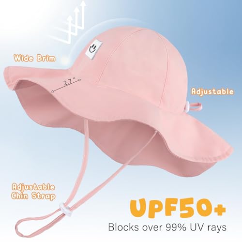 Baby Sun Hat with UPF 50+ Sun Protection Toddler Sun Hat Summer Beach Bucket Hats with Wide Brim Age 0-24 Months3