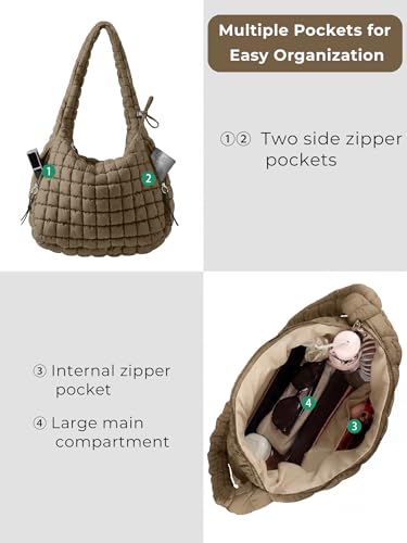 Image of Quilted Tote Bag for Women, Nylon Puffy Hobo Crossbody Shoulder Bag Purse