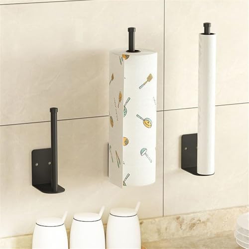 Paper Towel Holder, Stainless Steel Self-Adhesive or Drilling Freestanding Wall Paper Towel Holder,Matte Black Toilet Paper Roll Holder for Fridge Kitchen Home Bathroom Countertop - image 3
