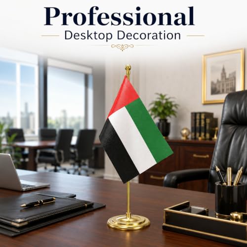 Image of The Flag Company Gold Acrylic Pole with Round Base | Desk Flag for Office, Reception & Home Decor (UAE)