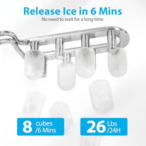 Aeitto Ice Maker Countertop 26lbs/24H, Ice Machine 8 Ice Cubes Ready in 6 Mins, 2 Sizes of Bullet Ice Portable Ice Makers with Basket & Scoop, Auto Self-Cleaning for Home/Kitchen/Office Stainless - 5