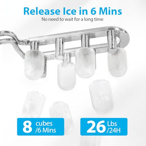 Aeitto Ice Maker Countertop 26lbs/24H, Ice Machine 8 Ice Cubes Ready in 6 Mins, 2 Sizes of Bullet Ice Portable Ice Makers with Basket & Scoop, Auto Self-Cleaning for Home/Kitchen/Office Stainless by Aeitto - Image 4