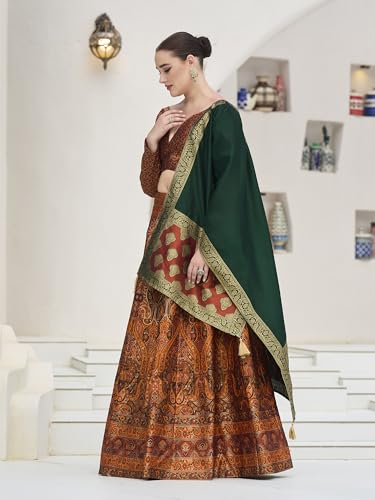 Image of PURVAJA Women's Kanjiwaram Semi-Stitched Lehenga choli
