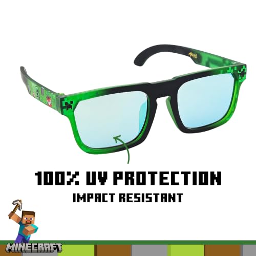 Image of ARKAID Minecraft Boys Sunglasses | Official Minecraft Gear | 100% UV Protection | Official Minecraft Boys Sunglasses and Sports Wraps | Impact Resistant | Gift Idea | Fits Most Kids