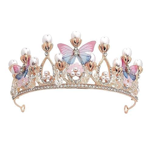 Image of Crystal Tiara Crown Pearl Princess Costume Crown Headband Flower Pageant Handmade Hair Accessories Cosplay,Birthday,Celebration for Girl Women
