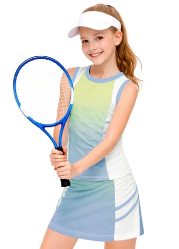 Image of AOBUTE Girls Tennis Golf Outfit Tank Top and Skirt with Shorts Set 4-12 Years