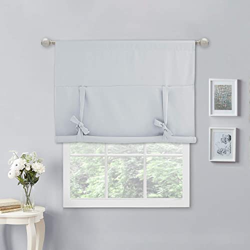NICETOWN Kitchen Curtains 54 inches Long - Blackout Roman Shades Tie Up Bathroom Balloon Short Curtain for Windows (Greyish White, 1 Panel, 40 W by 54 inches L) - Thumbnail 6