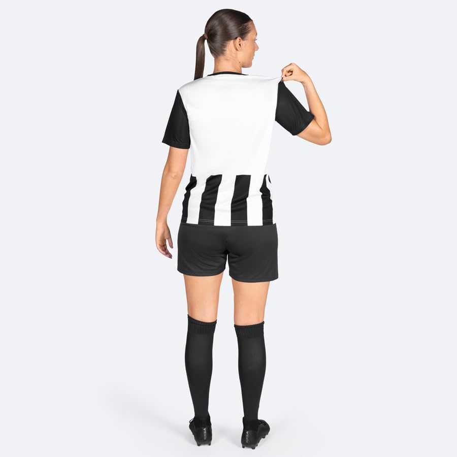 FORZA Women's Striped Short Sleeve Soccer Uniform – Comfortable, Quick-Dry Kit for Players (Black & White, X Small)
