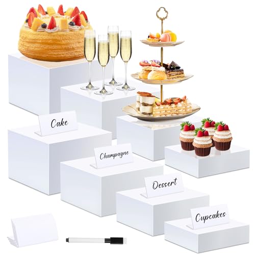 Fantasyon Buffet Risers Set of 8 Acrylic Cube Display Stands(8 PCS White Cube) Box Risers with Hollow Bottoms 4 Different Size Dessert Table Display Set Food Nesting Risers for Buffet Table by Fantasyon - Used condition - US$42.76