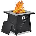 28 Inch Propane Fire Pit, CSA-Listed Outdoor Gas Fire Pit, 50,000 BTU Steel Fire Table with Lid and Lava Rock, Gas Fire Pits for Patio, Stainless Steel Burner Head for Warmth Ambiance Black