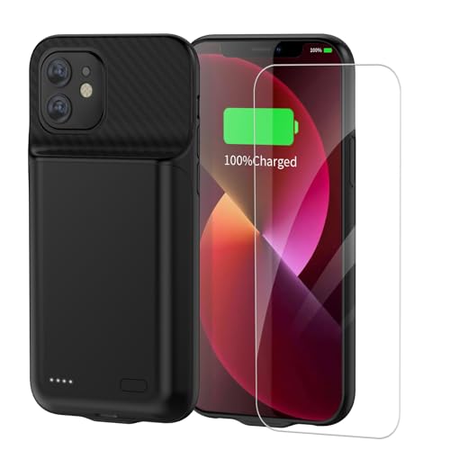 FLSTOR 13800mAh Battery Case for iPhone 12 & 12 Pro, Heavy Duty Rechargeable Charging Case with Screen Protector Compatible with iPhone 12 6.1 inch Models, Black