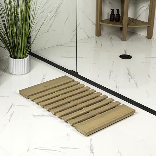 JONATHAN Y Acacia Wood Slat Indoor/Outdoor Bath Mat Light Teak