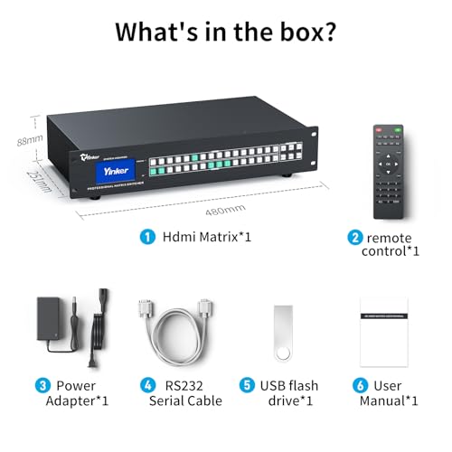 Image of 2U Rackmount 16x16 HDMI Matrix Switch - 4K@30Hz with Downscale, 3.5mm Audio De-embedding, RS232 & LAN Control, EDID & HDCP Support, Web GUI, IR Remote