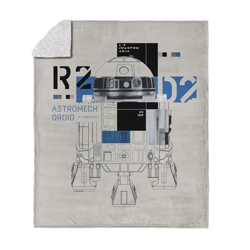 Star Wars R2-D2 Astromech Droid Sherpa Throw Blanket, Classic Silk Touch Ultra-Plush Fleece, Reversible Cozy Bedding for All Ages, Warm Galaxy Blanket for Bed, Sofa, or Travel, 50 x 60 inches
