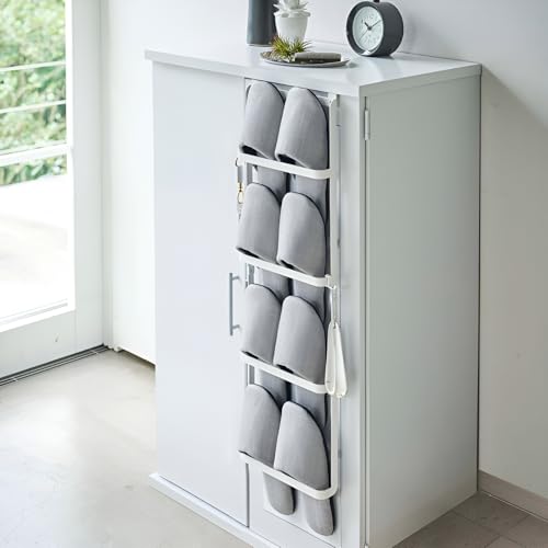 [ahomeone]壁掛けスリッパラック 4段 玄関収納 引っ掛け式 シューズラック 取り付け簡単 穴開け不要 省スペース バスルーム/寝室/ホテル対応 ステンレス製 大容量 サンダル収納 フック付き 安定性 組立不要 シンプルデザイン