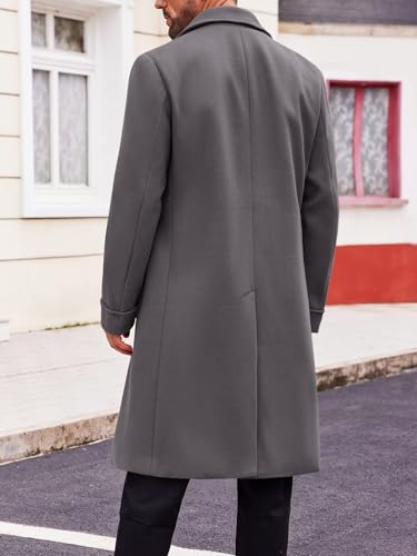 Image of Runcati Mens Trench Coat Notch Lapel Double Breasted Peacoat Wool Blend Casual Long Overcoat