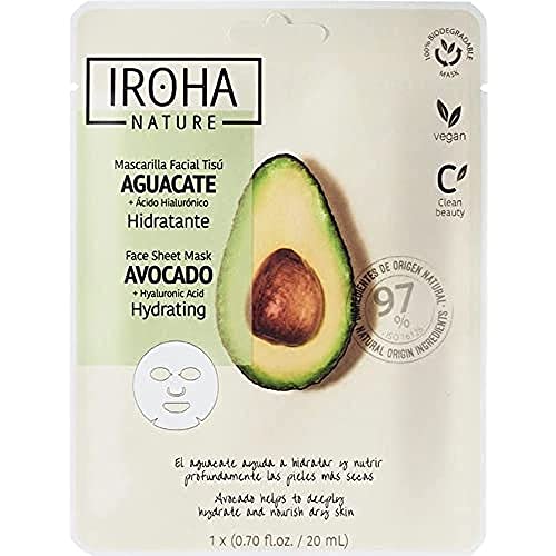 IROHA NATURE - Mascarilla Facial HIDRATANTE con Aguacate y Ácido Hialurónico. Hidrata, Regenera y Nutre en profundidad