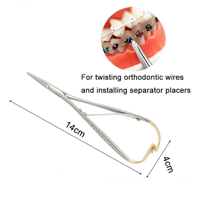 Generic 14cm Dental Needle Holder Tweezers Gold Plated Handle Stainless Steel Orthodontic Plier Straight Head Dental Surgical Instrument